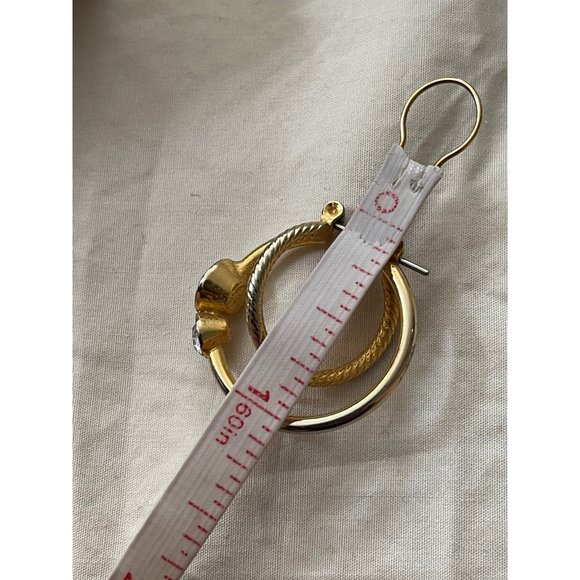 Vintage Double Hoop Vintage Look Gold / Silver Tone Rhinestone Pierced Earrings - Picture 11 of 12